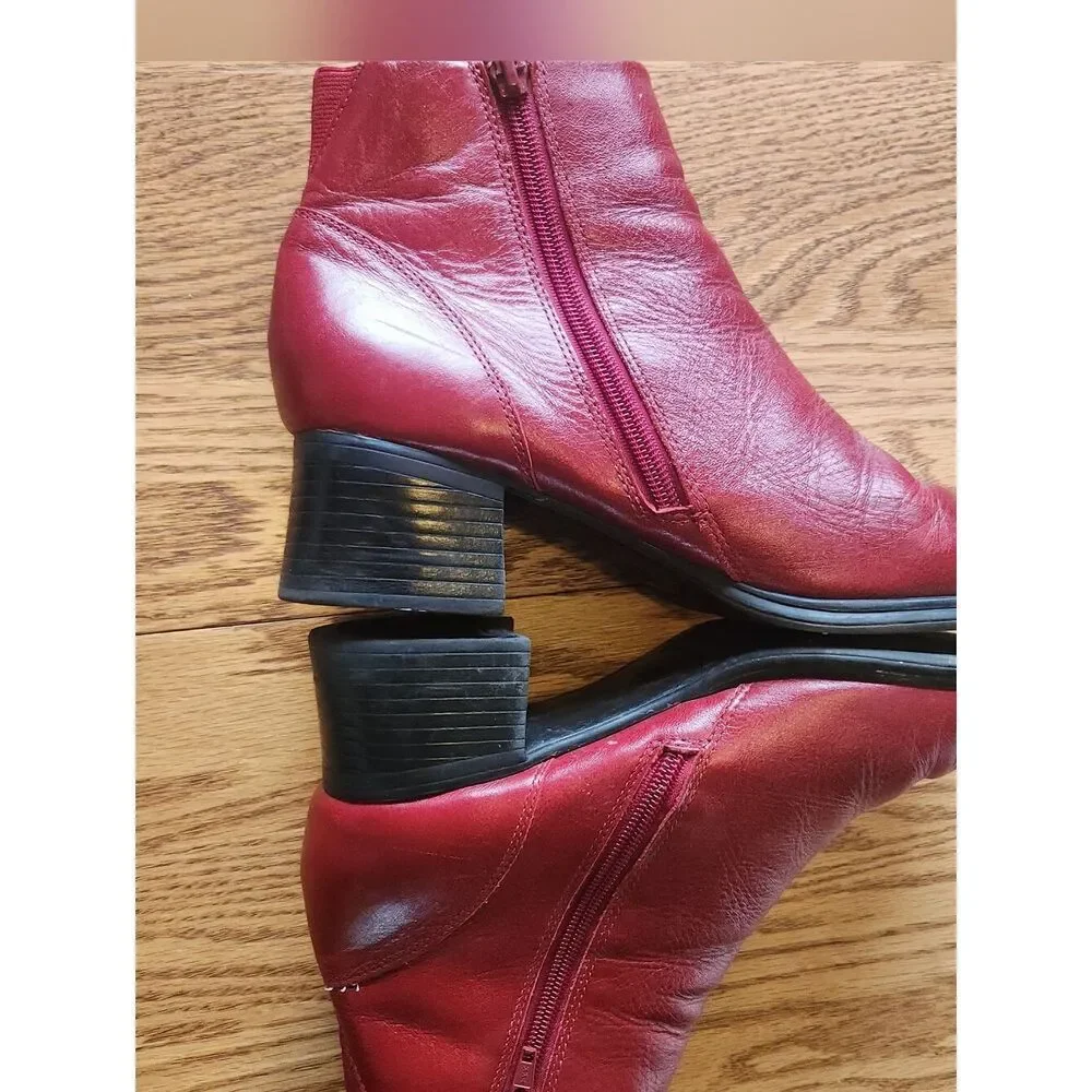 AJ Valenci Women's Red Leather Side-Zip Ankle Boots Round Toe